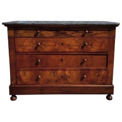 French 19th Century Louis Philippe Burl Walnut Marble Top Commode