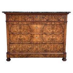 French 19th Century Louis Philippe Burl Walnut Marble Top Commode