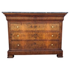 French 19th Century Louis Philippe Burl Walnut Marble Top Commode