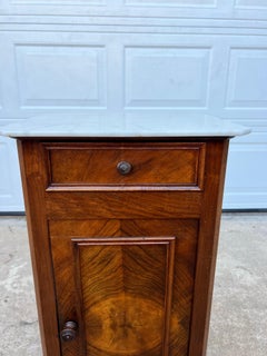 French 19th Century Louis Philippe Burl Walnut Marble Top Nightstand