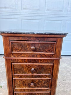French 19th Century Louis Philippe Burl Walnut Marble Top Nightstand