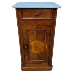 French 19th Century Louis Philippe Burl Walnut Marble Top Nightstand