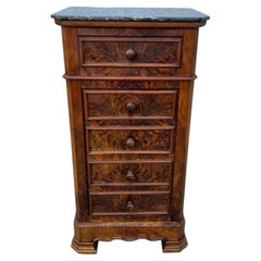 French 19th Century Louis Philippe Burl Walnut Marble Top Nightstand