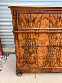 French 19th Century Louis Philippe Burl Walnut Marble Top Secretaire Commode