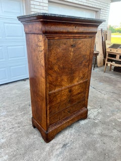 French 19th Century Louis Philippe Burl Walnut Marble Top Secretaire