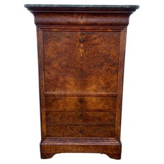 French 19th Century Louis Philippe Burl Walnut Marble Top Secretaire