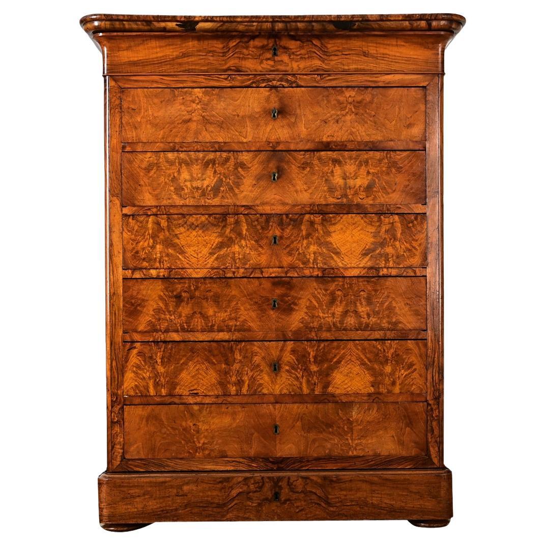 Cassapanca in radica di noce francese del XIX secolo Louis Philippe