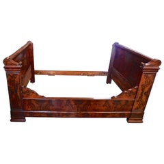 Antique French 19th Century Louis Philippe Burled Walnut Sleigh-Bed