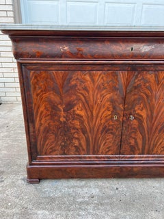 French 19th Century Louis Philippe Carrara Marble Top Flame Mahogany Buffet