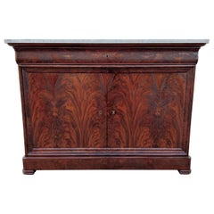 French 19th Century Louis Philippe Carrara Marble Top Flame Mahogany Buffet