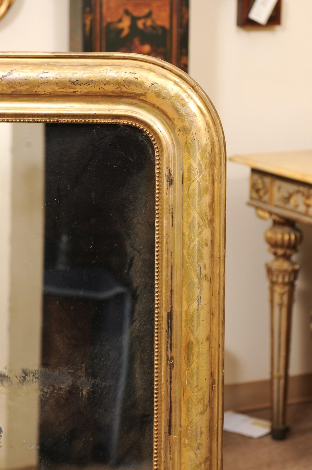 Legno dorato Specchio in legno dorato francese Louis Philippe del XIX secolo in vendita