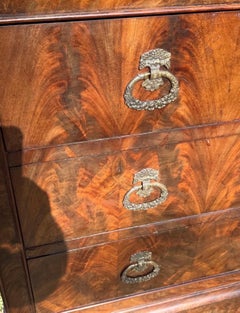 French 19th Century Louis Philippe Flame Mahogany Marble Top Commode