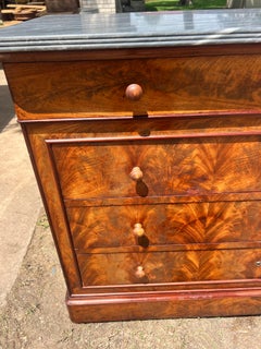 French 19th Century Louis Philippe Flame Mahogany Marble Top Commode