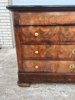French 19th Century Louis Philippe Flame Mahogany Marble Top Commode