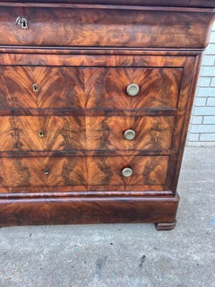 French 19th Century Louis Philippe Flame Mahogany Marble Top Commode