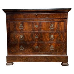 French 19th Century Louis Philippe Flame Mahogany Marble Top Commode