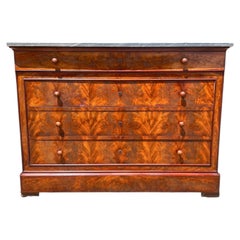 French 19th Century Louis Philippe Flame Mahogany Marble Top Commode