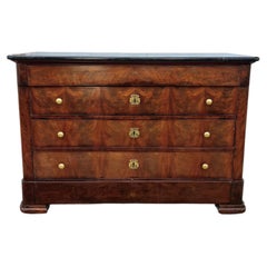French 19th Century Louis Philippe Flame Mahogany Marble Top Commode