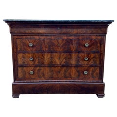 French 19th Century Louis Philippe Flame Mahogany Marble Top Commode