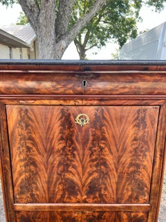 French 19th Century Louis Philippe Flame Mahogany Marble Top Secretaire