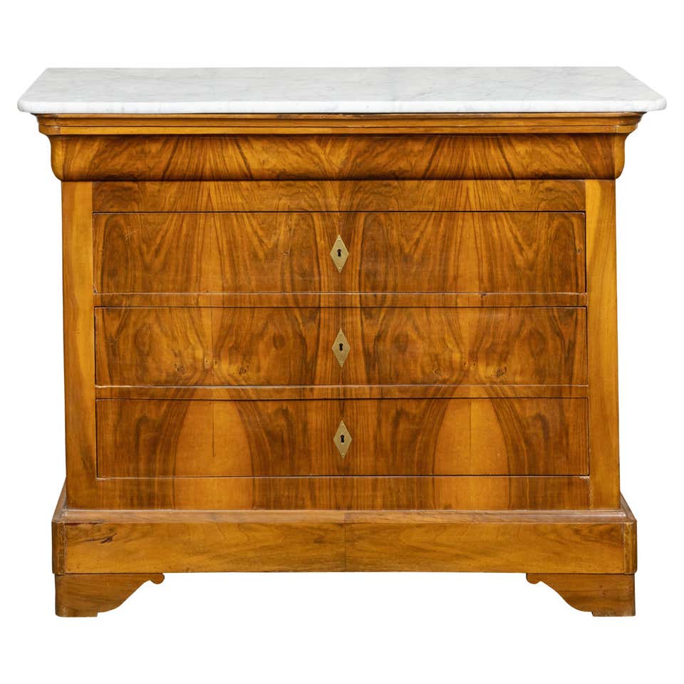 French 19th Century Walnut Three-Drawer Commode with Grey Marble Top ...