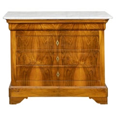 French 19th Century Louis-Philippe Four-Drawer Walnut Commode with Marble Top