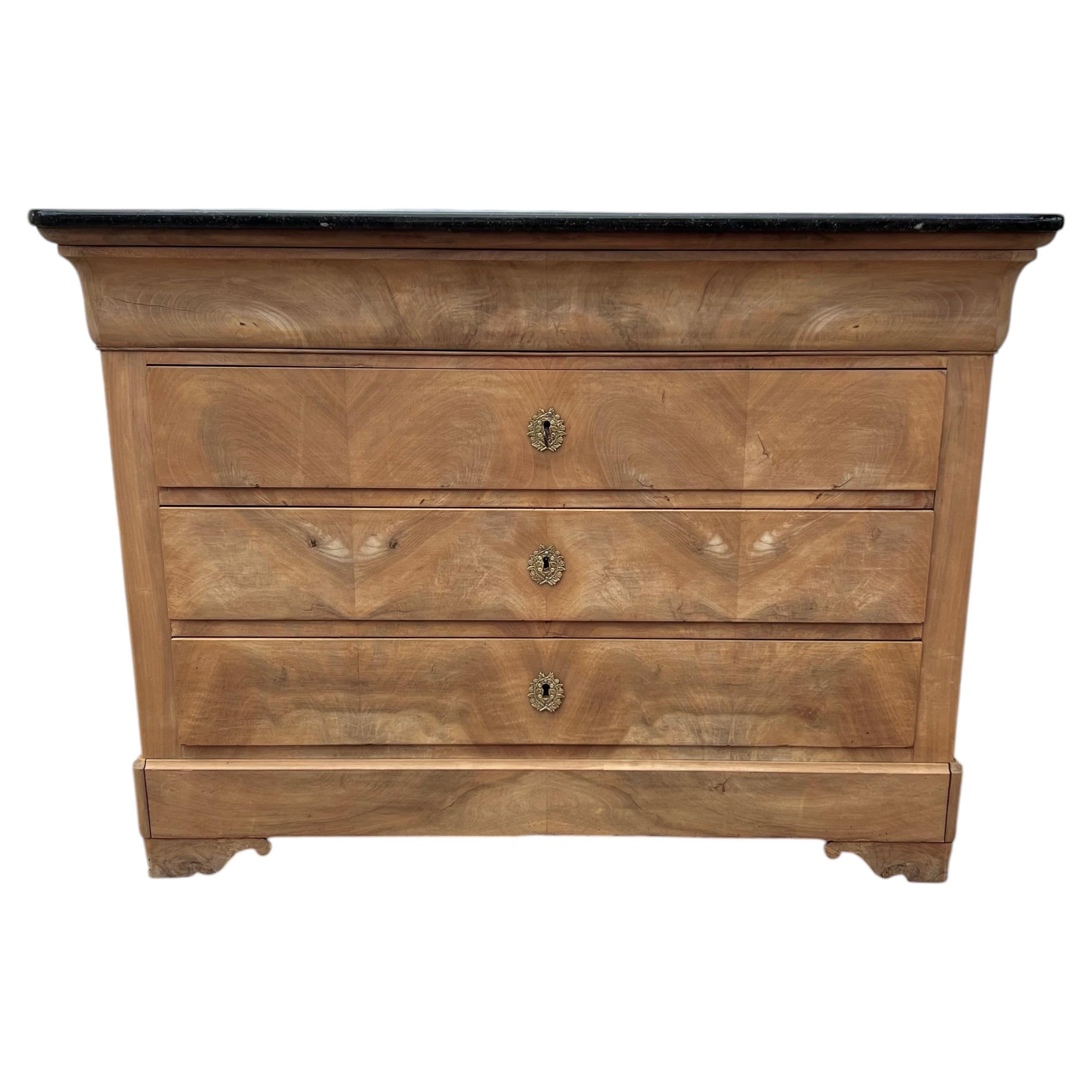 French 19th Century Louis Philippe Marble Top Bleached Commode For Sale
