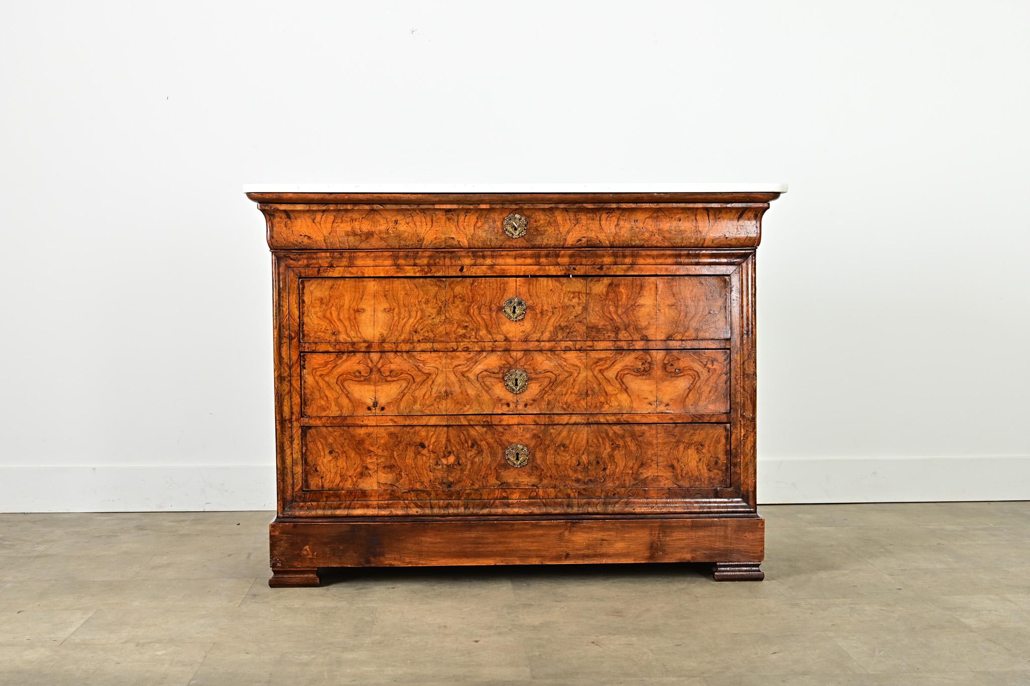 Carved French 19th Century Louis Philippe Marble Top Commode For Sale