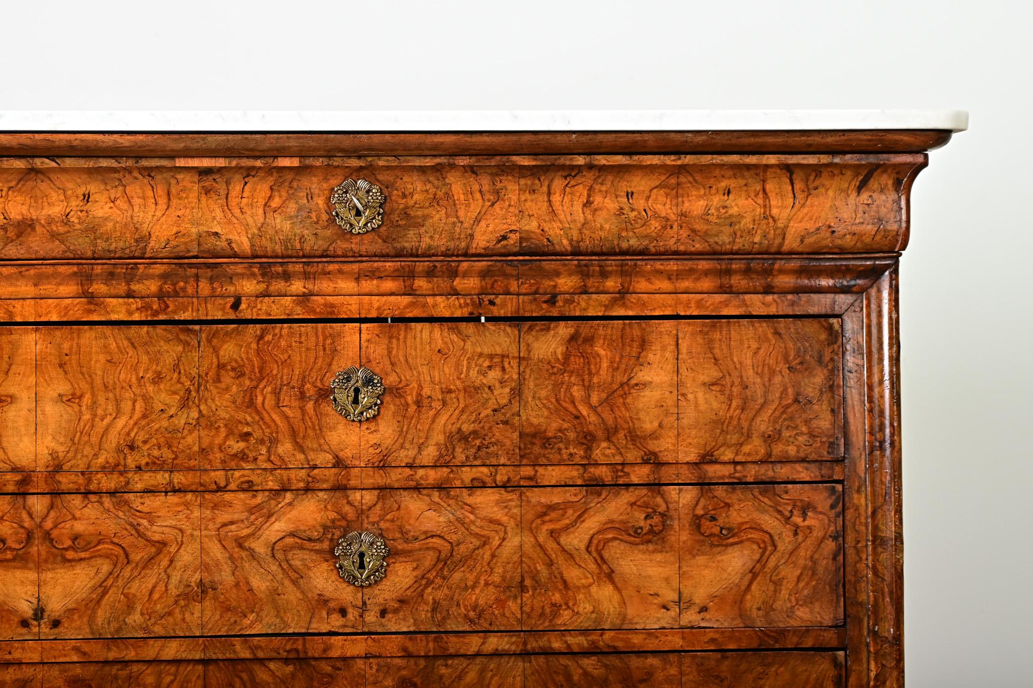 Brass French 19th Century Louis Philippe Marble Top Commode For Sale