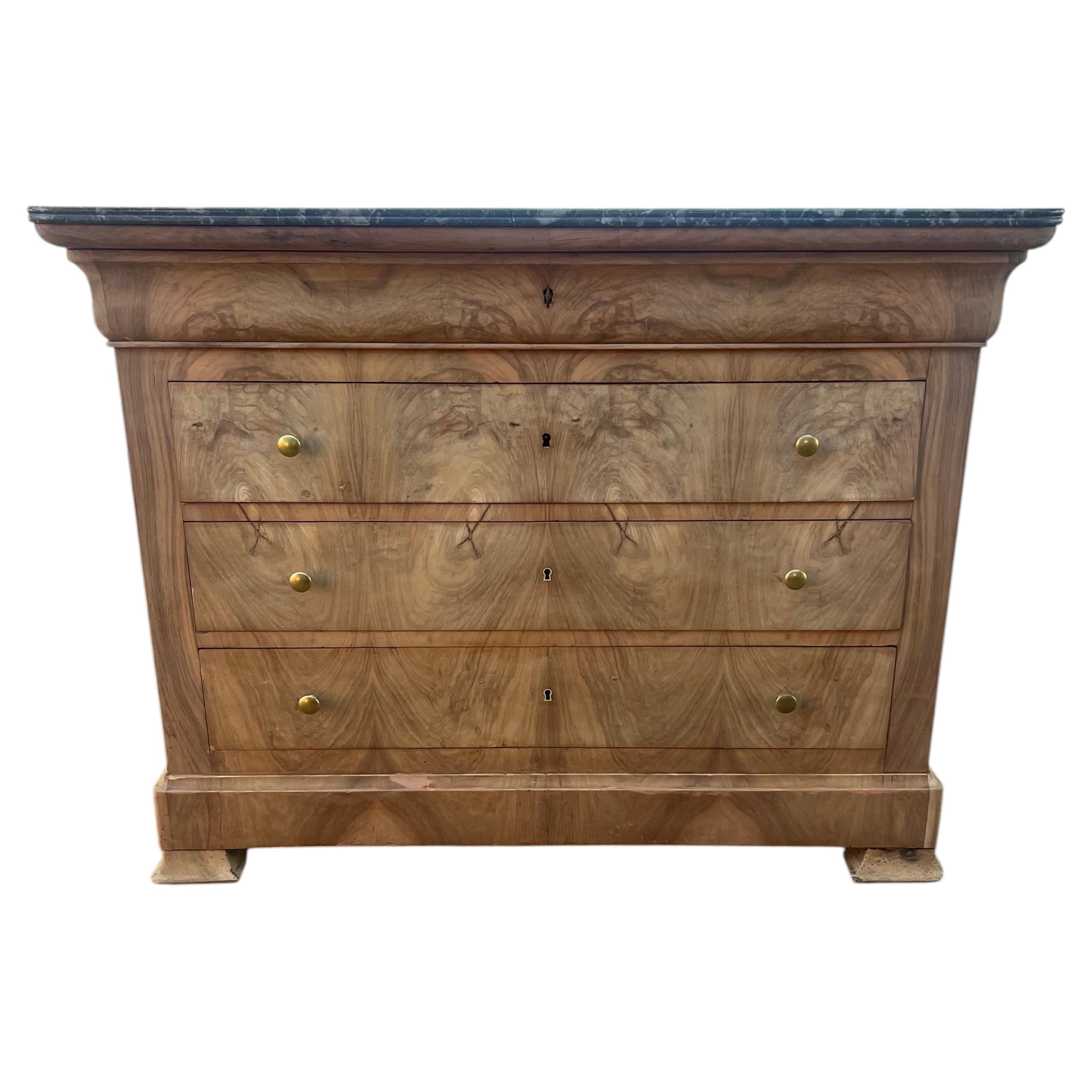 French 19th Century Louis Philippe Marble Top Bleached Walnut Commode