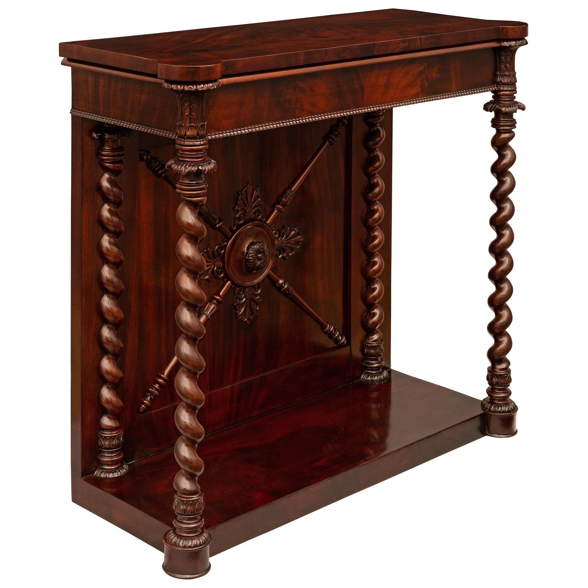 French 19th Century Louis Philippe Period Flamed Mahogany Console In Good Condition For Sale In West Palm Beach, FL