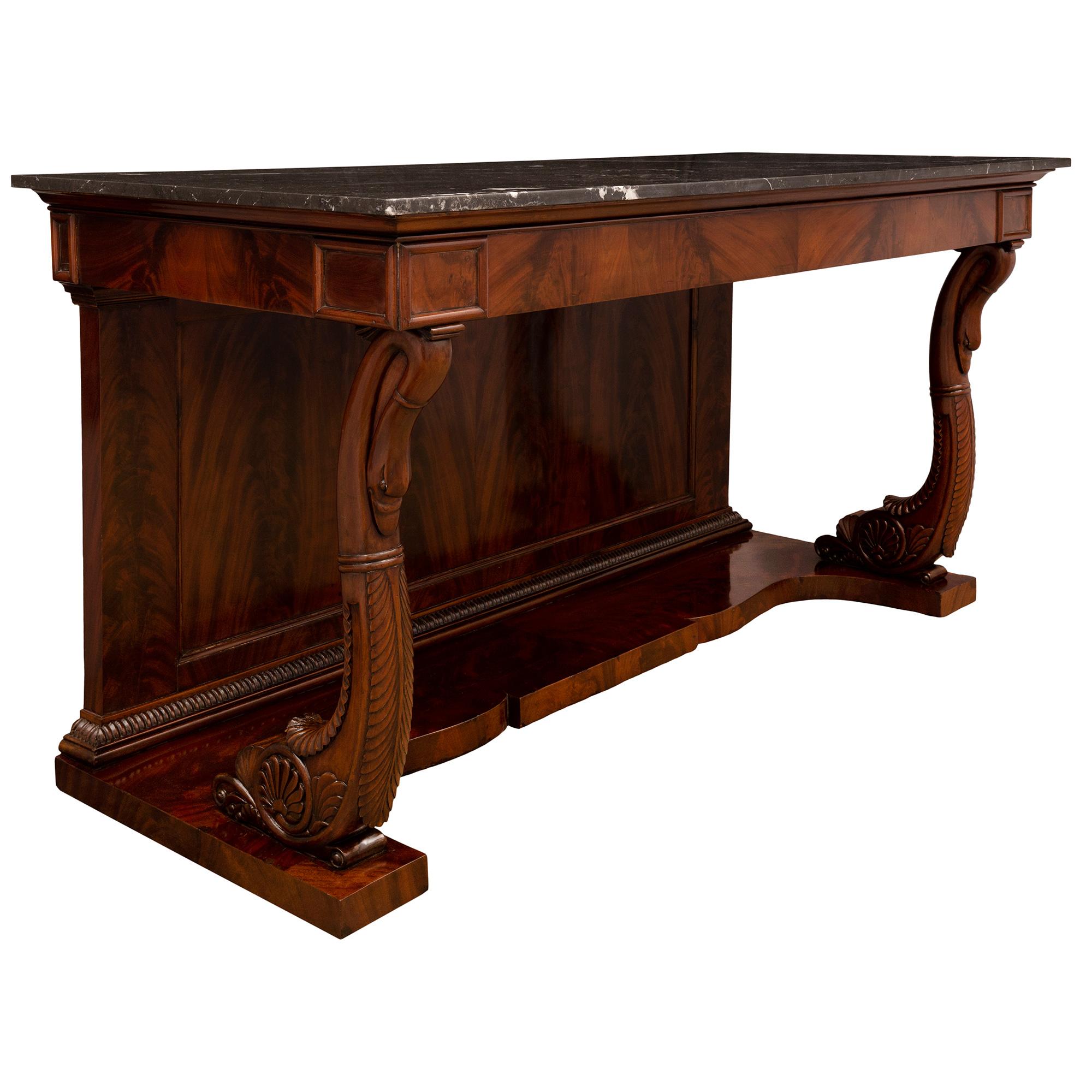 French 19th Century Louis Philippe Period Mahogany and Marble Console In Good Condition For Sale In West Palm Beach, FL