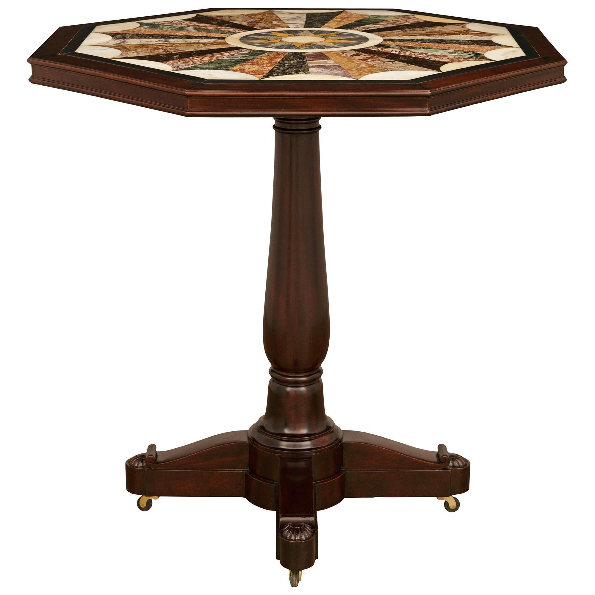 French 19th century Louis Philippe Period Mahogany and Specimen Marble table In Good Condition For Sale In West Palm Beach, FL