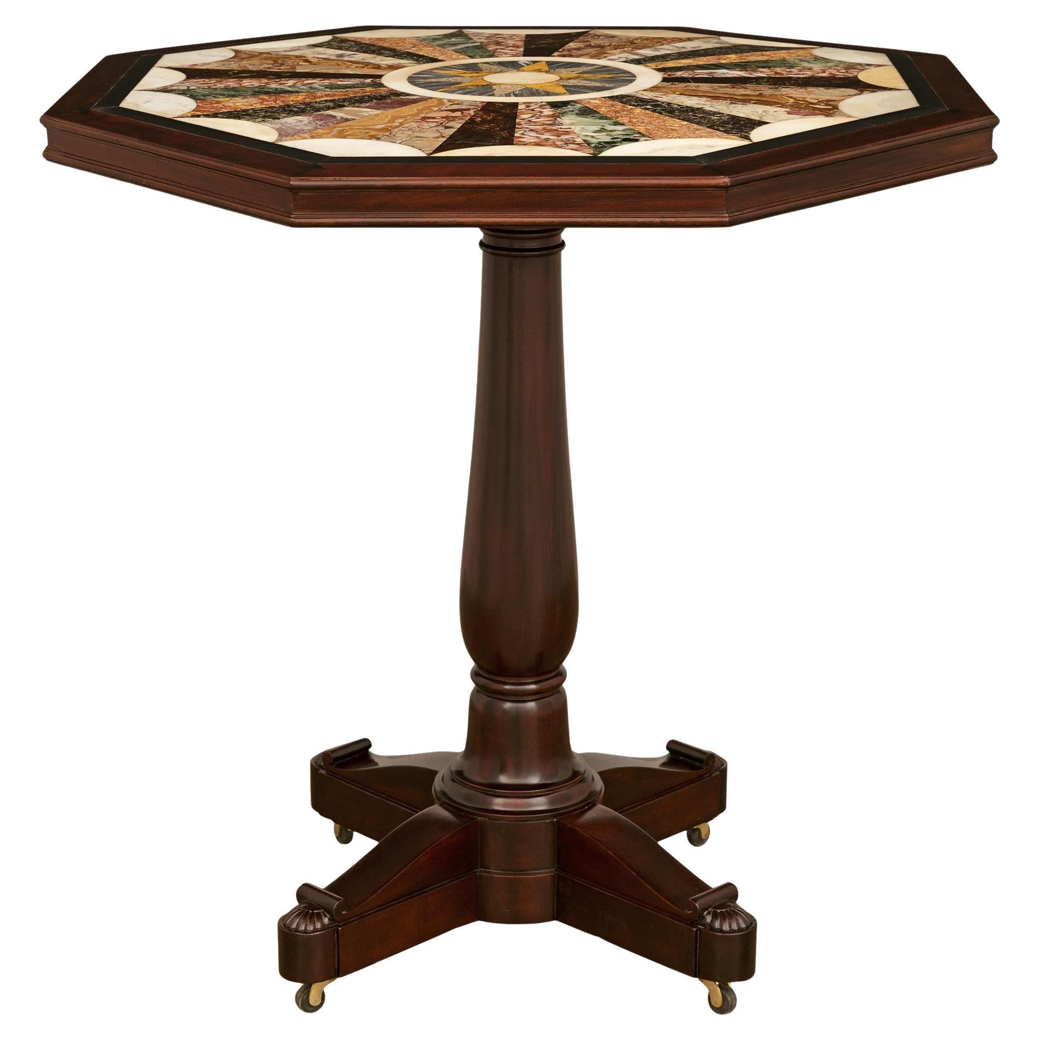 French 19th century Louis Philippe Period Mahogany and Specimen Marble table For Sale