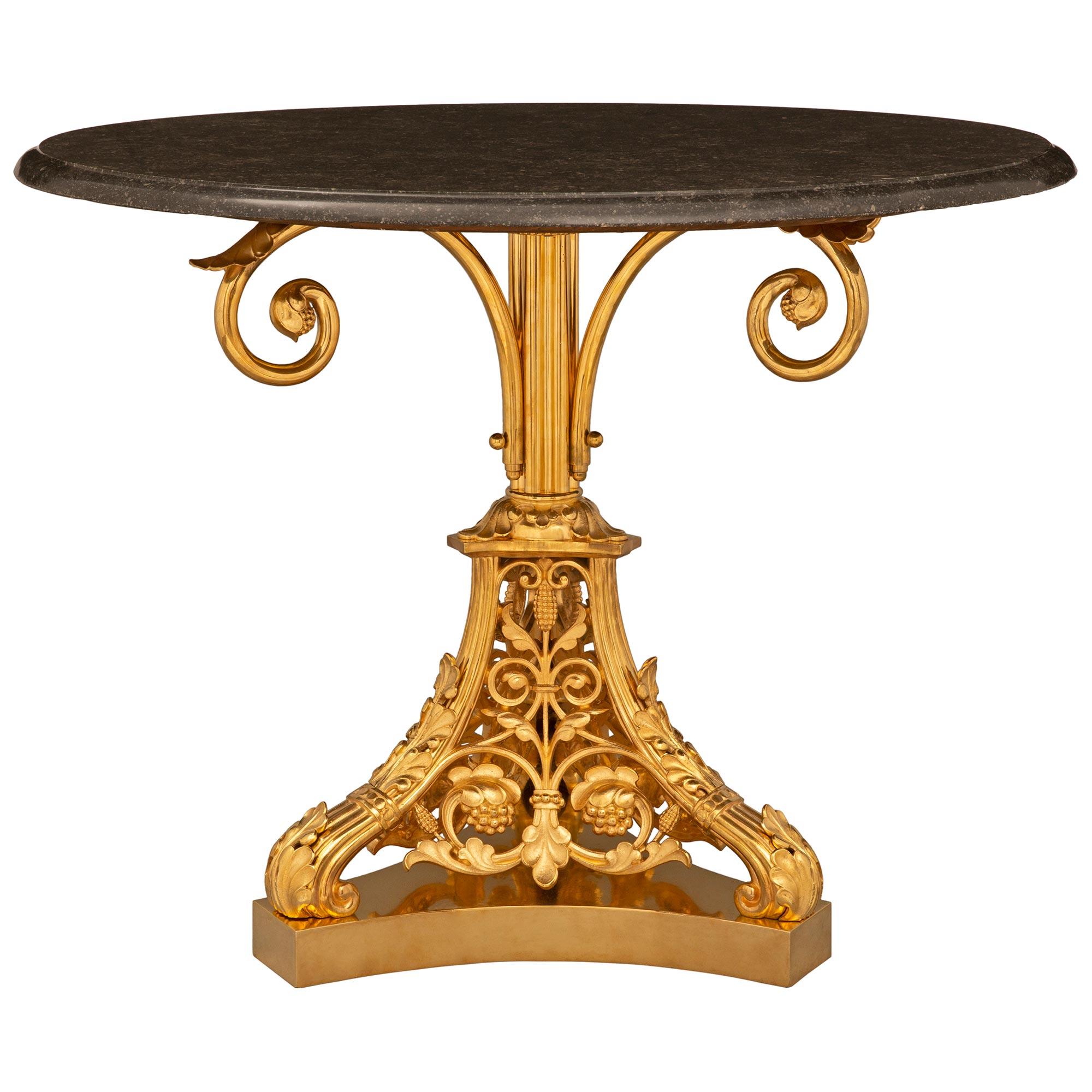 French 19th Century Louis Philippe Period Ormolu & Fossilized Black Marble Table In Good Condition For Sale In West Palm Beach, FL