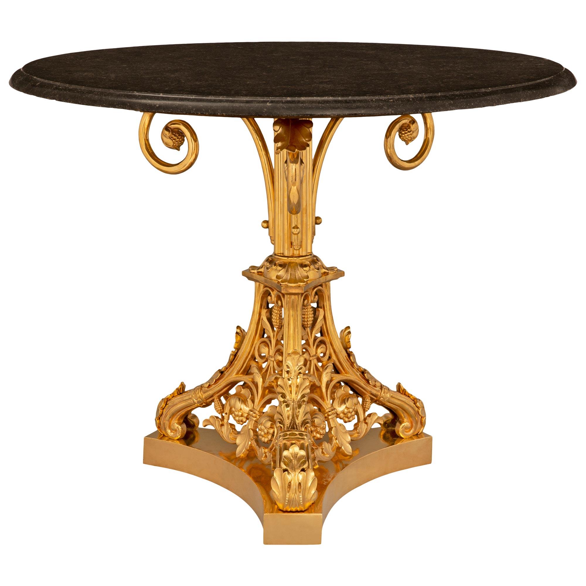 French 19th Century Louis Philippe Period Ormolu & Fossilized Black Marble Table For Sale 5