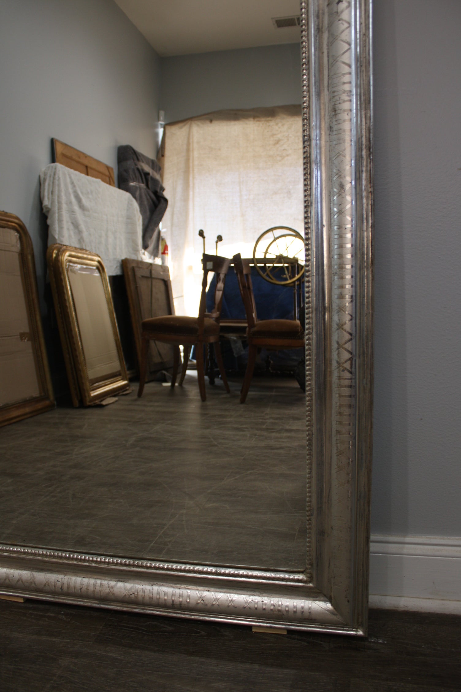 French 19th Century Louis-Philippe Silver-Leaf Mirror 1