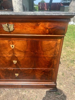 French 19th Century Louis Philippe Solid Walnut Marble Top Chest of Drawers