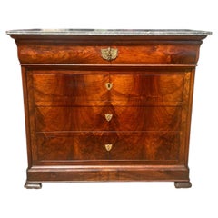 French 19th Century Louis Philippe Solid Walnut Marble Top Chest of Drawers