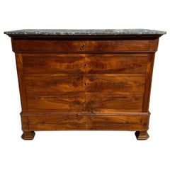 French 19th Century Louis Philippe Solid Walnut Marble Top Commode