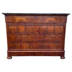 French 19th Century Louis Philippe Solid Walnut Marble Top Commode