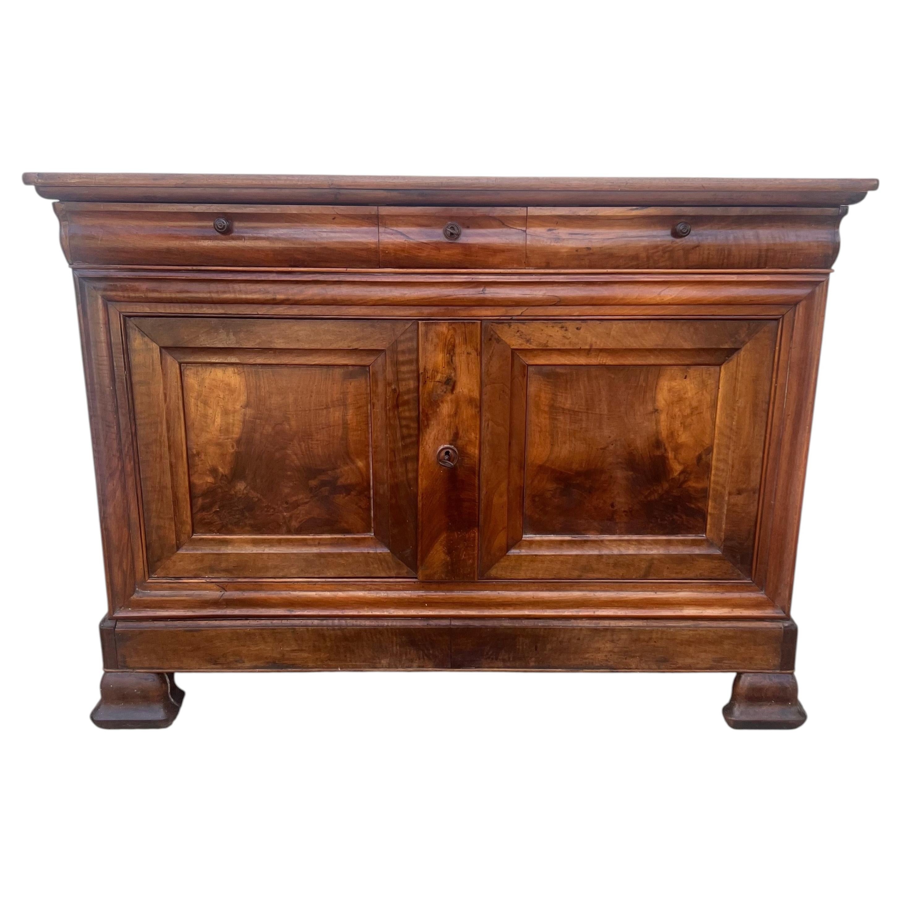 French 19th Century Louis Philippe Solid Walnut Two Door Buffet For Sale