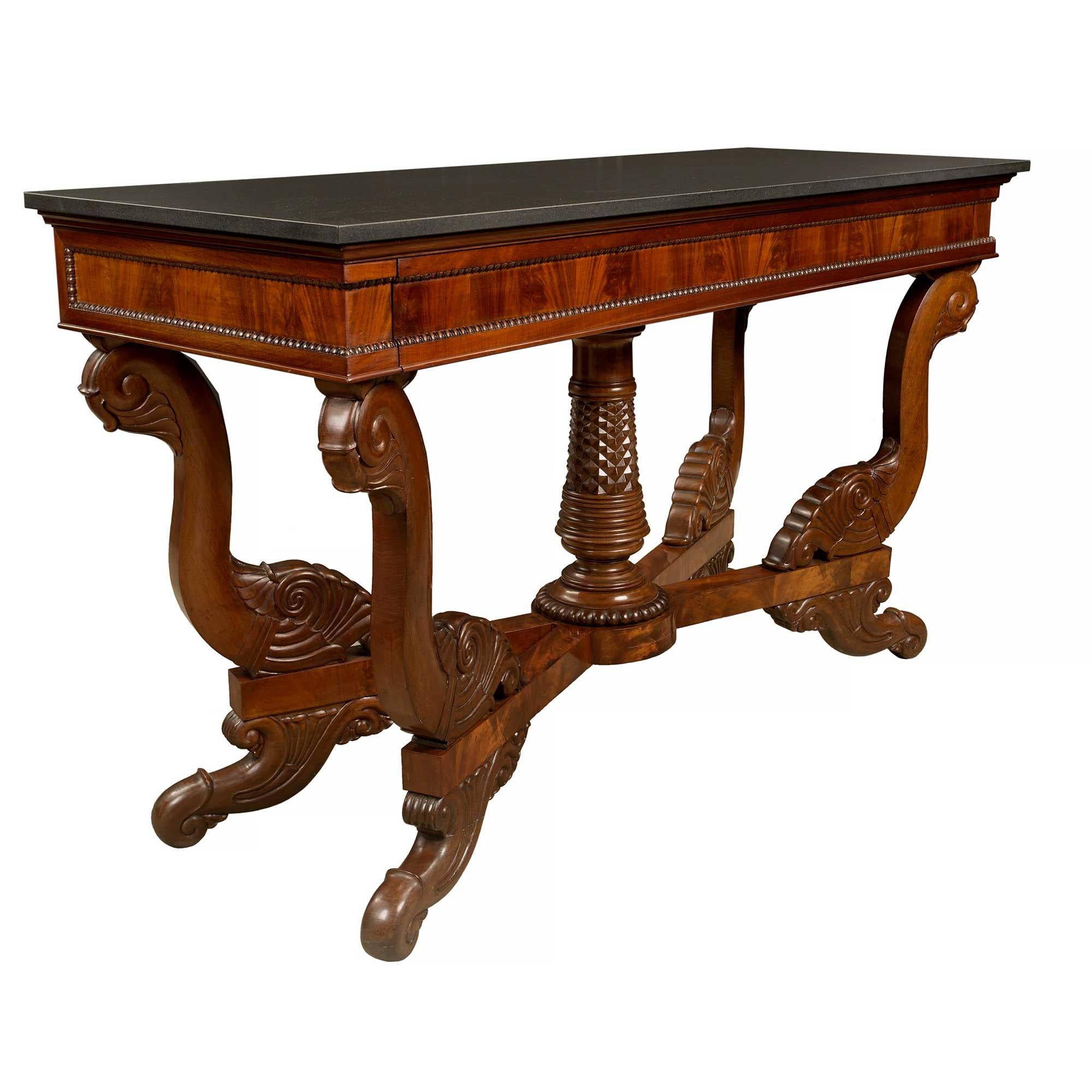 French 19th Century Louis Philippe Style Mahogany and Black Stone Console In Good Condition For Sale In West Palm Beach, FL