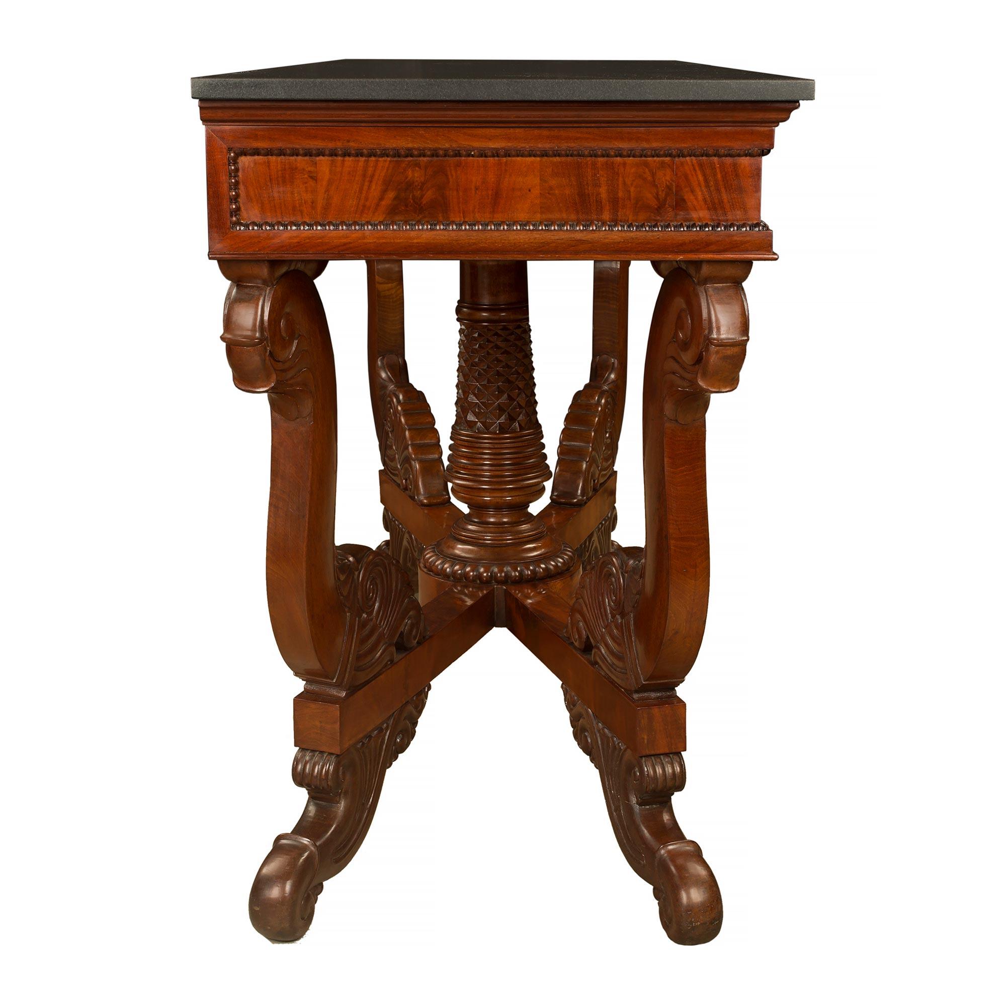 French 19th Century Louis Philippe Style Mahogany and Black Stone Console For Sale 1