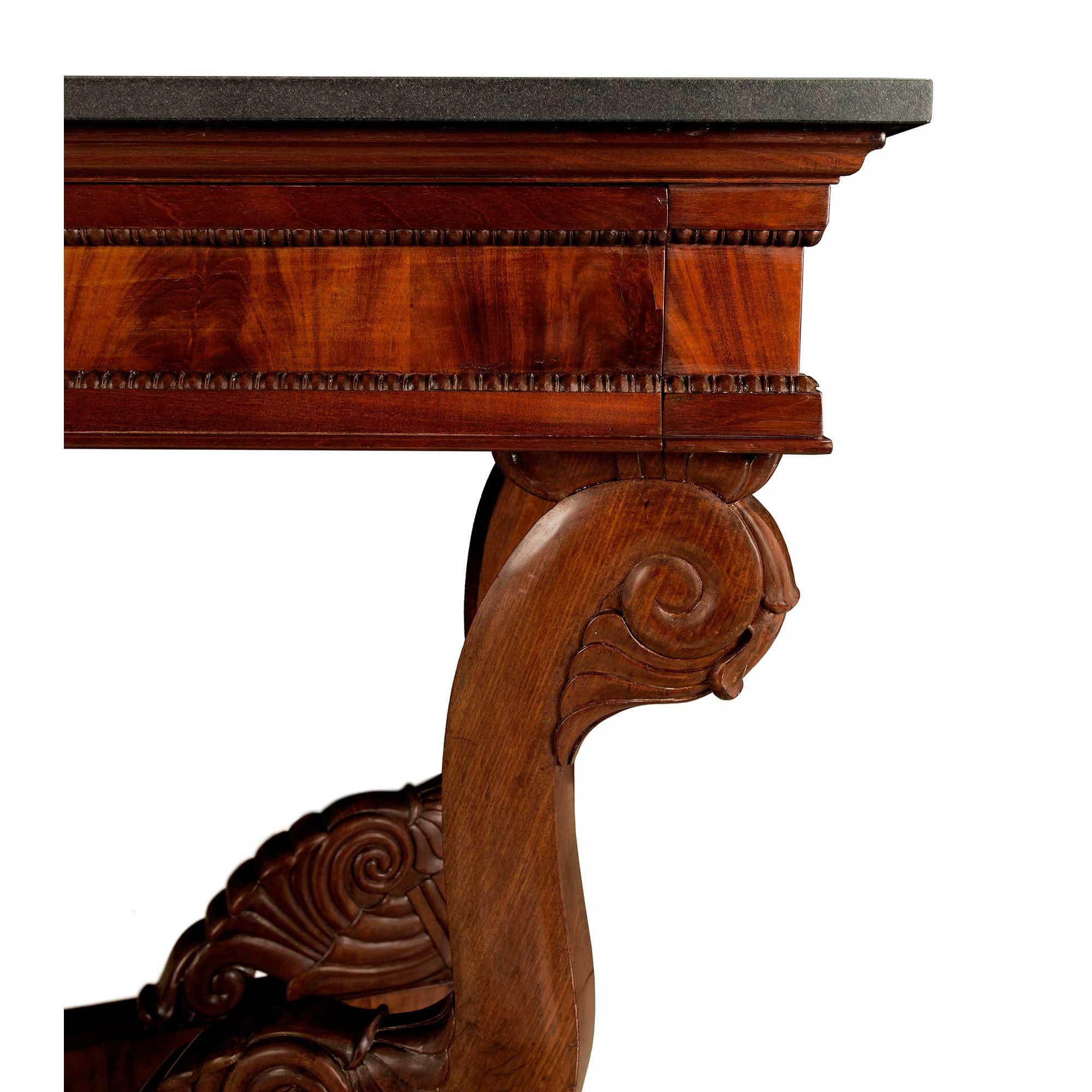 French 19th Century Louis Philippe Style Mahogany and Black Stone Console For Sale 2