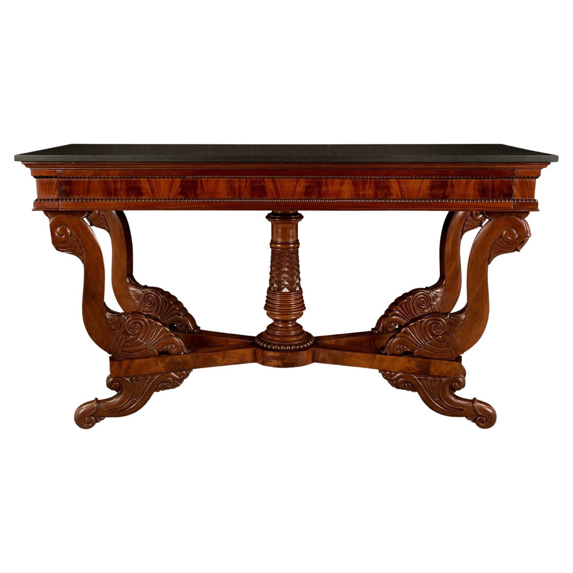 French 19th Century Louis Philippe Style Mahogany and Black Stone Console
