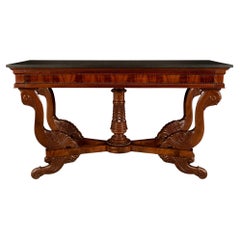 French 19th Century Louis Philippe Style Mahogany and Black Stone Console