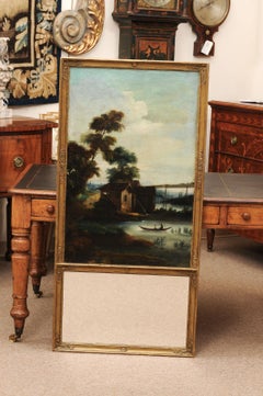 French 19th Century Louis Philippe Trumeau Mirror with Oil on Canvas