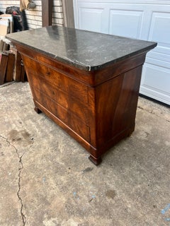 French 19th Century Louis Philippe Walnut Marble Top Chest of Drawers / Commode