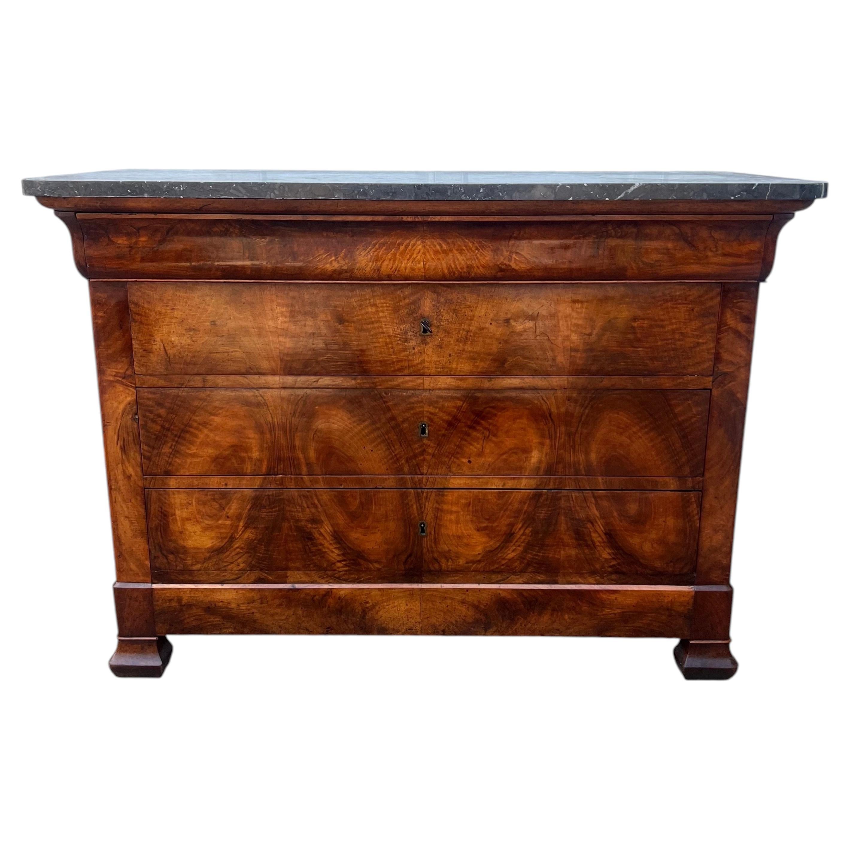 French 19th Century Louis Philippe Walnut Marble Top Chest of Drawers / Commode